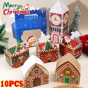 10PCS Various Styles Christmas Gift Box Train Gingerbread House Christmas Tree Santa Claus Snowman Hand-held Xmas Biscuit Candy Boxes