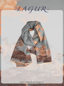 Mountain Pavilion Autumn Color Elegant Blue Double-Sided Cotton Jacquard Scarf Shawl Dual-Use Large Size Imitation Cashmere to Give Mom Winter