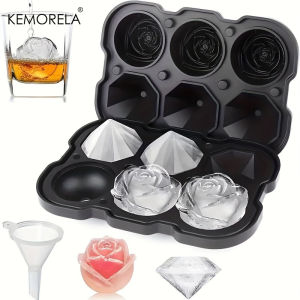 Ice Cube Mold Diamond Rose Summer Shaped Food Grade Silicone Square Ice Cube Maker Tray High Quality Mold For Bar Making Drink