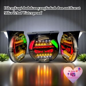 Stoplamp Single Spinning Model Mata Kedip Nyala RGB 7 Mode Dudukan Kokoh dan Anti Karat Mika Tebal Waterproof