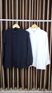 Kemeja Wanita Polos Lengan Panjang Hitam Putih Crincle Airflow Premium