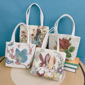 Cute Embroidered Canvas Handbag Thickened Casual Fashion Underarm Bag Wear-resistant Makeup Bag Soft Square Mini Size for Youth