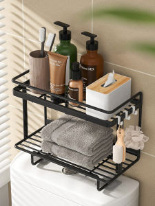 Bathroom Toilet Storage Rack Wall Mounted Multi-Function No Drilling Washstand Toilet Storage Shelf Metal Material 2 Layers