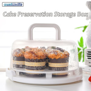 JustLiving Cake Carrier with Collapsible Handle Reusable Cake Preservation Box with Lid Portable Transparent Cake Display Box for 6-8 Inch Cake/ Pies/ Cookies/ Nuts/ Muffins/ Cupcakes