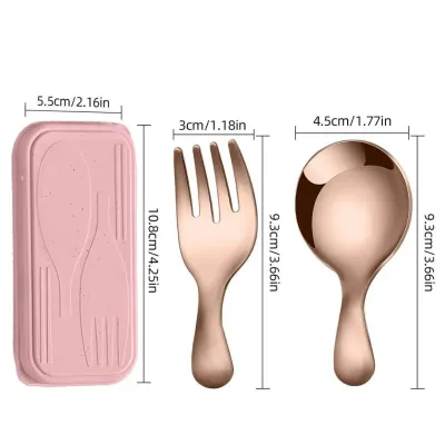 Portable Stainless Steel Spoon Fork Set Short Handle Dessert Fruit Mini Cutlery Childrens Rice Spoon Home Dining Tableware