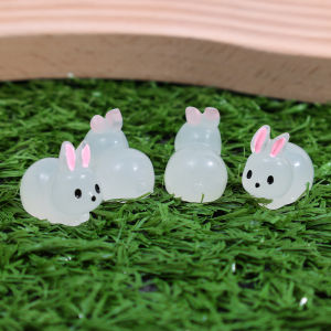6Pcs Mini Glow In The Dark White Rabbit Figurines/ Luminescent Miniature Rabbits For Home Garden Flower Potted Decoration