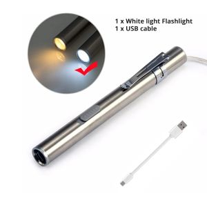 ESMARTER | Mini Portable LED Pen Light Flashlight USB Rechargeable Medical Handy Torch with Stainless Steel Clip for Dentist Nurse