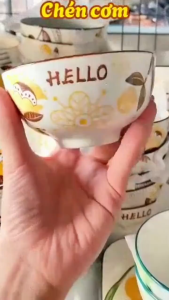 Bộ 2 Tô Sứ Tráng Men Họa Tiết Hello Nhiều Size Tô Cơm Canh Phở Cao Cấp Họa Tiết Dễ Thương