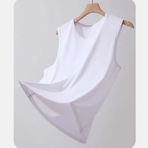 Miiow | Mens Ice Silk Vest Summer Fitness Sport Seamless Quick Dry Sleeveless Wide Shoulder Sweatshirt Base Crossbar Vest Running