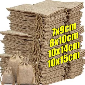 10PCS Drawstring Burlap Gift Bags Jewellery Packaging Linen Bag Christmas Wedding DIY Craft Present Candy Small Pouches