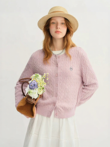 DUSHU | Oversized Women Sweater Four-color Twisted Knit Cardigan