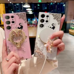 Applicable to Samsung S22+S22 UltraS23+S23 UltraS24 S24+ S24 Ultra Acrylic Glossy Yemao Butterfly Bracket Phone Case Drop-Resistant Shockproof Case Womens Internet Hot New Back Cover Case