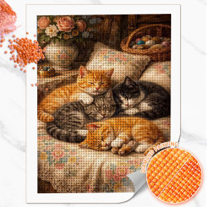 Huacan DIY Diamond Painting Sleeping Cat Diamond Mosaic Animal Flower Complete Kit Decorative Paintings