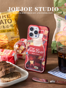 JOEJOE Original Carbon Fiber Cola Bear Design Phone Case for  17Pro Max Two-layer Protection Anti-knock Laser Bear Sugar