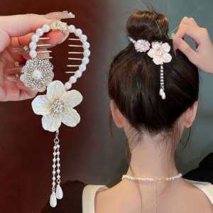Camellia tua ngọc trai ponytail Clips Rhinestone tóc Hàn Quốc pins đối với phụ nữ cô gái Bud Kẹp tóc càng cua món ăn tinh tế Phụ kiện tóc