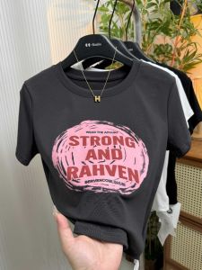 แขนสั้น ผ้าฝ้าย เสื้อยืด ผู้หญิง สไตล์เกาหลี ลายพิมพ์ตัวอักษร เรียบง่าย เรียบหรู พรางหุ่น หวาน เสื้อคอกลม ฤดูร้อน สินค้ามาใหม่