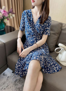 Age-Reducing V-neck Floral Belly-Covering Fairy Dress Summer Clothing