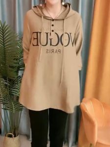 Loose Fit Printed Hoodie Sweatshirt mid Sleeve Cover up Slimming Womens T-Shirt Summer New Arrival Solid Color Hooded Drawstring