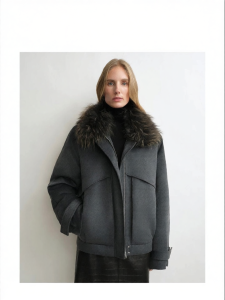 Virgin Wool Detachable Raccoon Fur Collar Jacket