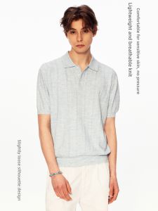 MADWITCH | Breathable Vertical Stripes Polo Neck Short Sleeve T-shirt
