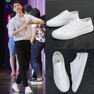 New 2025 Mens Genuine Leather Sneakers Sporty Casual Korean Style Versatile Couples White Board Shoes Trendy Low Top