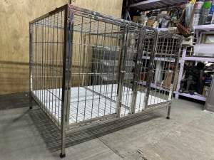 3x4x3 ft STAINLESS DOG CAGE 2DOOR WITH REMOVABLE DIVIDER.. HEAVY DUTY