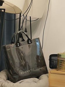 Transparent Waterproof PVC Satchel Shopping Bag Retro Kraft Paper South Korea Minimalist Letter Women Bag Easiest for Match Ins Fashion Bag