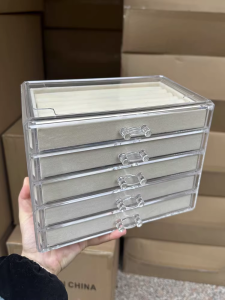 Acrylic Multi-layer Jewelry Box Earring Stud Necklace Organizer Drawer Desktop Storage Box Simple Style Velvet Material
