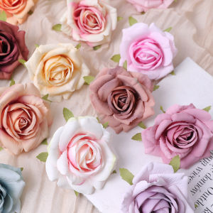 1Pc 7CM Artificial Rose Flower Head Home Wedding Car Flower Wall Party Decoration Silk Roses Head DIY Wreath Valentines Present Scrapbooking Decor Faux Flowers