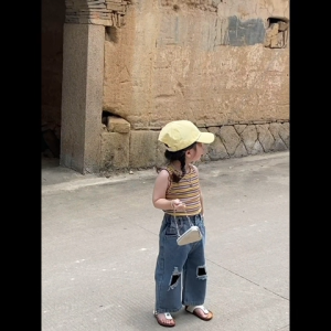 【Sweet Kids Deliver from Perak】Perempuan  dan Lelaki Seluar Jeans Childrens ripped jeans Kanak-kanak Uniseks Gaya Korea Seluar Jeans Koyak Fesyen Longgar Seluar Kaki Lebar Fesyen Kanak-kanak Seluar Jeans Koyak，3-11 tahun