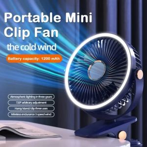 Rechargeable Desktop and Clip on LED Light Fan with Circulating Air Fan 2000mAh Portable Wireless Mobile Ceiling Fan Amagi