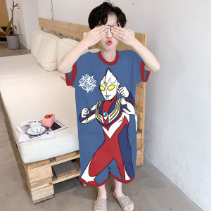 Childrens Summer Thin Cotton Pajamas Cartoon Ultraman Sleepwear Short Sleeve Onesie Baby Home Clothes Boys Sleep Bag