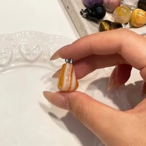 2Pcs Natural Semi-Precious Rose Quartz/Glaze Jade Calabash Pendant For Jewelry Making DIY Necklace Chains Accessory