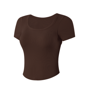Quick Dry Breathable Built-in Bra Yoga Running Fitness Short Sleeve Top Women