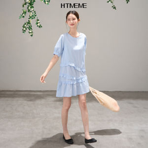 HTMEME | Đầm Midi Túi Dài Tay Ngắn Phong Cách Hàn Quốc Có Hoa Văn Ren Ngọt Ngào