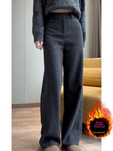 Fleece Lined Warm High Waist Versatile Glitter Casual Pants