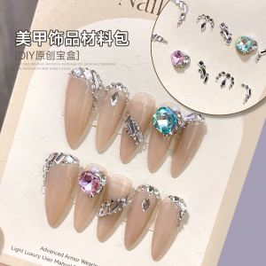 Chinese Style Wedding Nail Art Material Kit Pearl Embedded Transparent Bottom Diamond Pointed Base Rose Flower Design Nail Tips