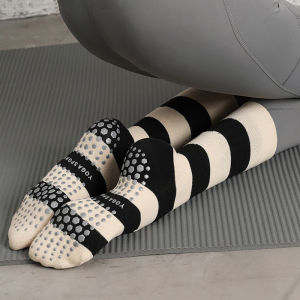 Striped Mid-Calf Length Yoga Socks Non Slip Professional Women Long Pilates Training Socks Fitness Trampoline Non Slip Cotton Socks