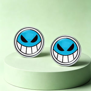 Fashion Blue Devil Smile Pattern Round Stud Earrings Cool Cartoon Glass Jewelry For Woman Trendy Daily Party Accessory