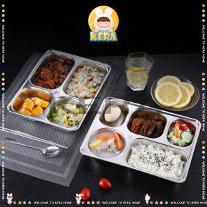 ถาดหลุม 304สแตนเลส ไม่ขึ้นสนิม มีฝาปิด กล่องข้าว 3/4/5หลุม (ขนาใหญ่) กล่องข้าวถาดหลุม กล่องสแตนเลส 4.2x28x22.5cm ถาดหลุมสแตนเลส