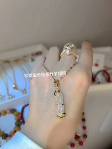 LL 18K GOLD Titanium steel Fashion simple jade Bamboo temperament necklace N8095-N8321