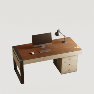 IDEA SPACE | Walnut Color Italian Minimalist Leather Desk