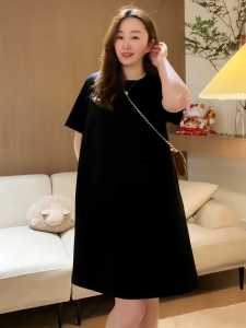 Large Size Womens Fashion Design Sense Petite Dress Summer Loose Pear Shape Casual Black T-Shirt Skirt
