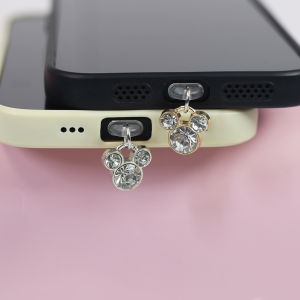 Shiny Crystal Cartoon Mouse Phone Pendant Dust Plug Mobile Phone Accessories Decorative Hanging Ornament for iPhone Type-C