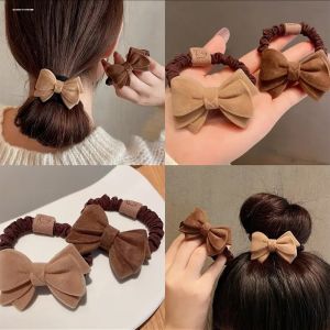 ริบบิ้นผูกผมลายผีเสื้อสุดน่ารัก ฤดูใบไม้ร่วง/ฤดูหนาว ยางยืดผมแบบเรียบง่ายสำหรับผู้หญิง ริบบิ้นผูกผมหางม้า ยางยืดผมทรงกลม ซองยางยืดผม