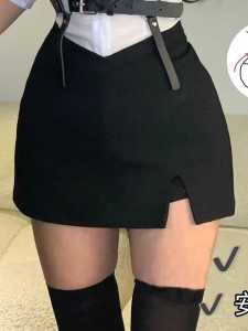 Comes with Fengqi Pad ~ Meiqi Skirt Black Womens Short Skirt V Waist Slim Looking Silm Slim Looking Fake...