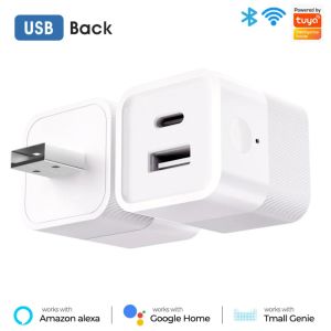 2 in 1 Tuya WiFi Smart TypeC USB Adaptor Switch Mini USB Power Adaptor Charger Plug Timing Voice Control Works with Alexa Google