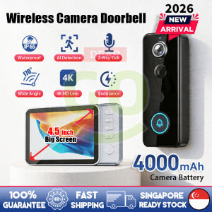 🇸🇬[Ready Stock] 2026NEW Wireless Door Bell With Camera 4K PIR Motion Detection IP65 Waterproof Outdoor Two-way Intercom Doorbell with 4.5inch Screen Night Vision HD Video Doorbell