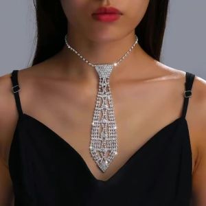 1P Luxury Crystal Elegant Tie Necklace Fashion Rhinestone V Long Necklace