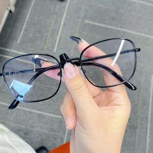 Men and Women Photochromic Temperament Same Style Plain Glasses Without Degrees Metal Frame High-end Fashion